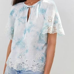 Anthropologie Embroidered Tie-Dye Blouse